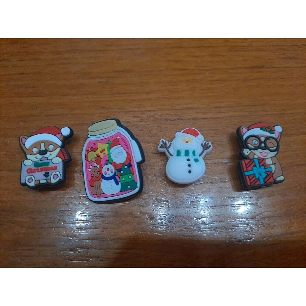 Lot Of 4 Christmas Holiday Themed Croc Charm Jibz Snowmen Reindeer Santa Jar